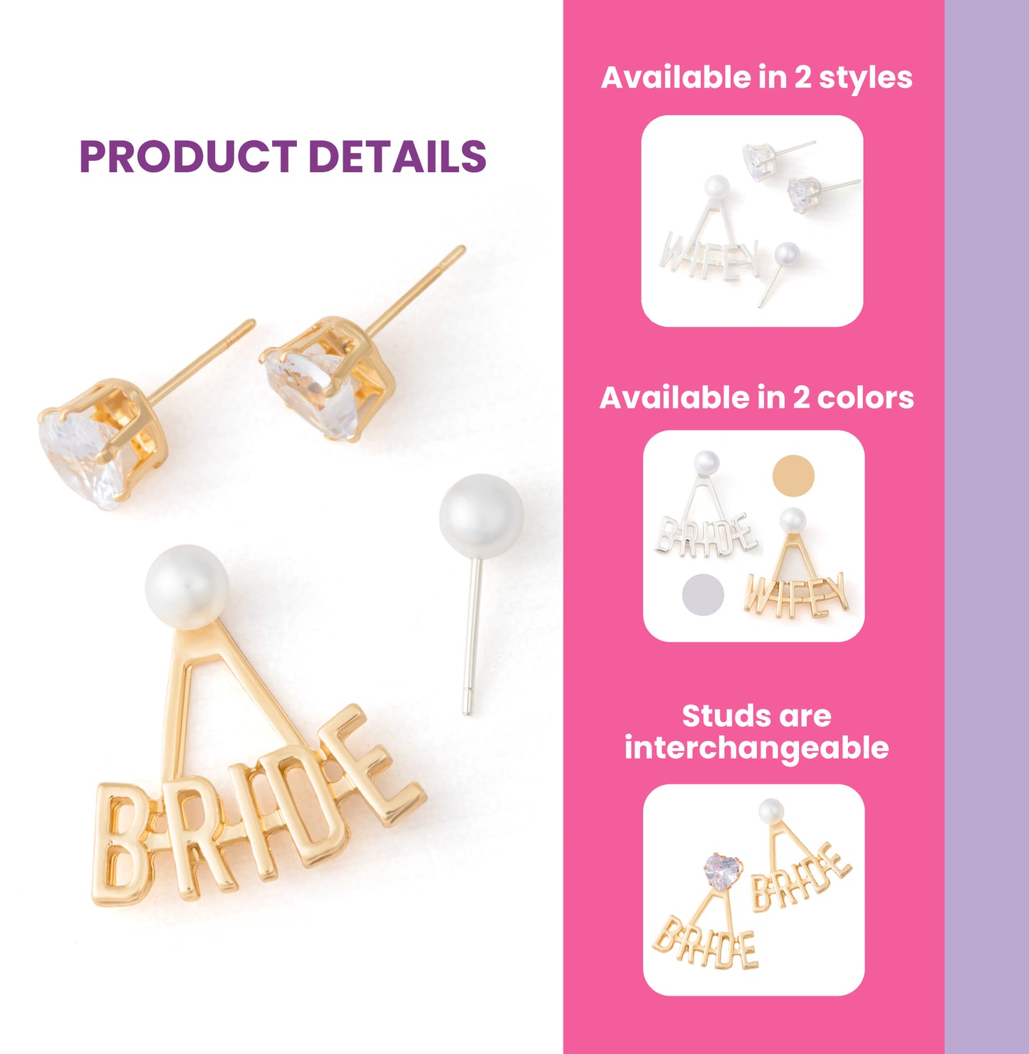 Bride and Wifey Earrings Set – Bachelorette Party Accessories