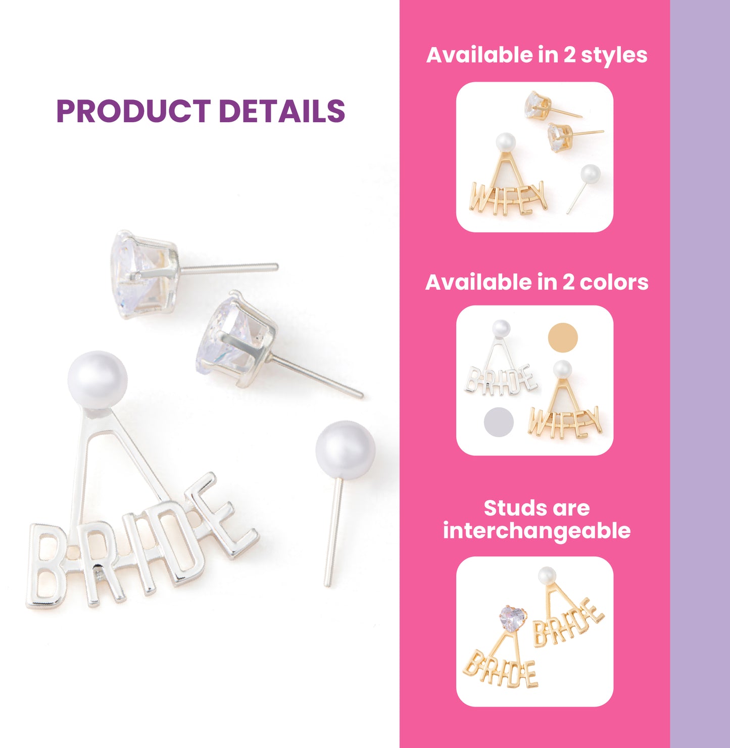 Bride and Wifey Earrings Set – Bachelorette Party Accessories