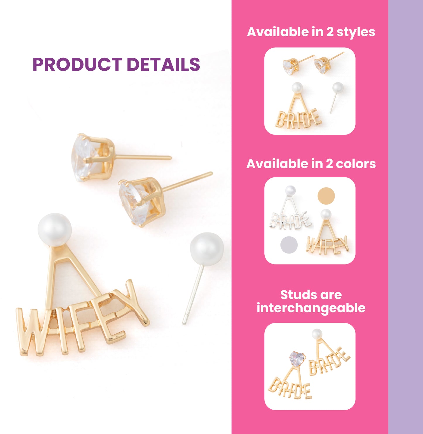 Bride and Wifey Earrings Set – Bachelorette Party Accessories