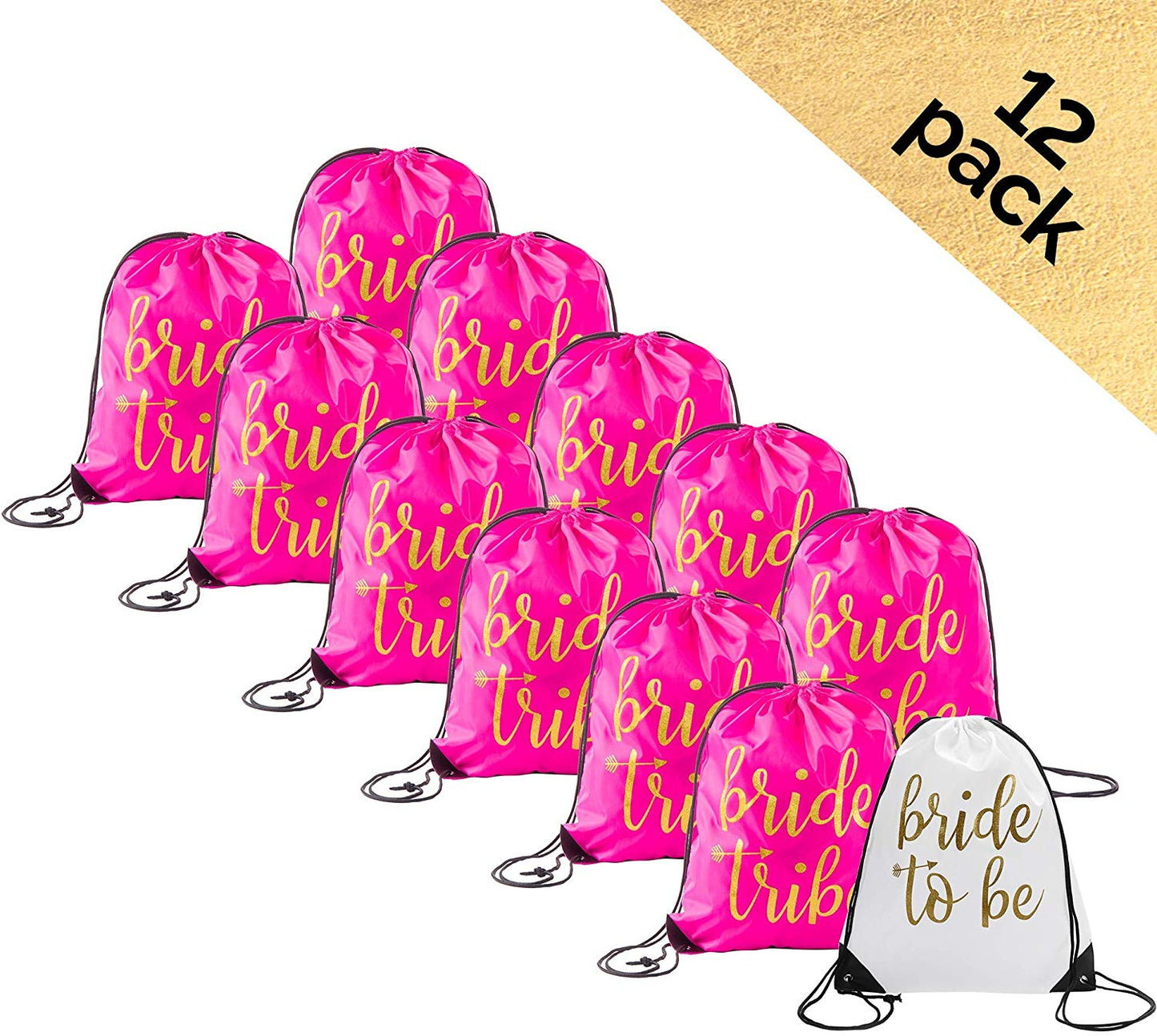 Bride & Bride Tribe Drawstring Bags (12, Pink)