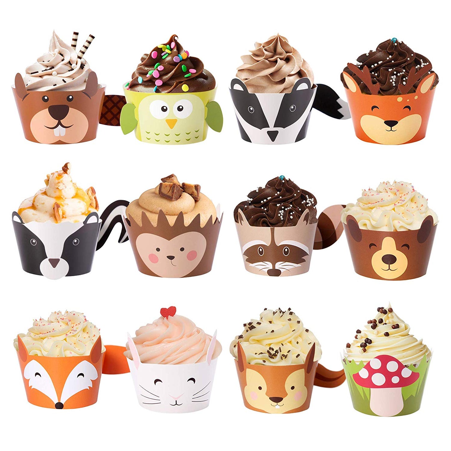 Woodland Baby Shower Cupcake Wrappers- Set of 24 Woodland Creatures