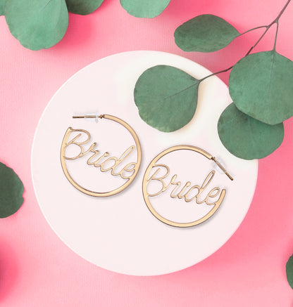 Bride Earrings Gold Hoops | Bachelorette Party Accessories | Fun Bride Hoop Earrings I Bride Bachelorette Accessories