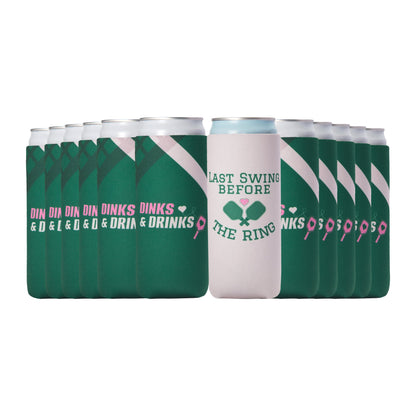 Pickleball Bachelorette Party Favors I Pickleball Themed Skinny Can Coolers Set I Last Swing Before The Ring and Dinks & Drinks Can Coolers I Bachelorette Party Gifts