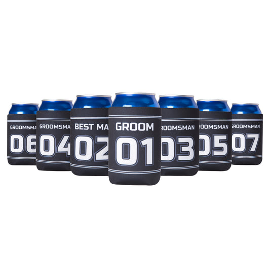 Bachelor Party Favors Slim Can Coolers (7 pack) Groom Bachelor Party Supplies I Team Groom Gifts | Wedding Party Favors I Groomsmen Gifts Set of 7