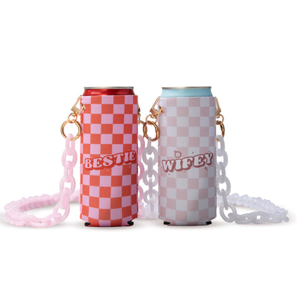 Checkered Slim Can Coolers Bachelorette Party Favors I Bachelorette Party Slim Can Cooler Holders Bridesmaid Slim Can Compatible