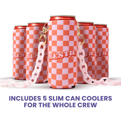 Checkered Slim Can Coolers Bachelorette Party Favors I Bachelorette Party Slim Can Cooler Holders Bridesmaid Slim Can Compatible