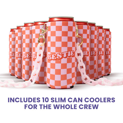 Checkered Slim Can Coolers Bachelorette Party Favors I Bachelorette Party Slim Can Cooler Holders Bridesmaid Slim Can Compatible