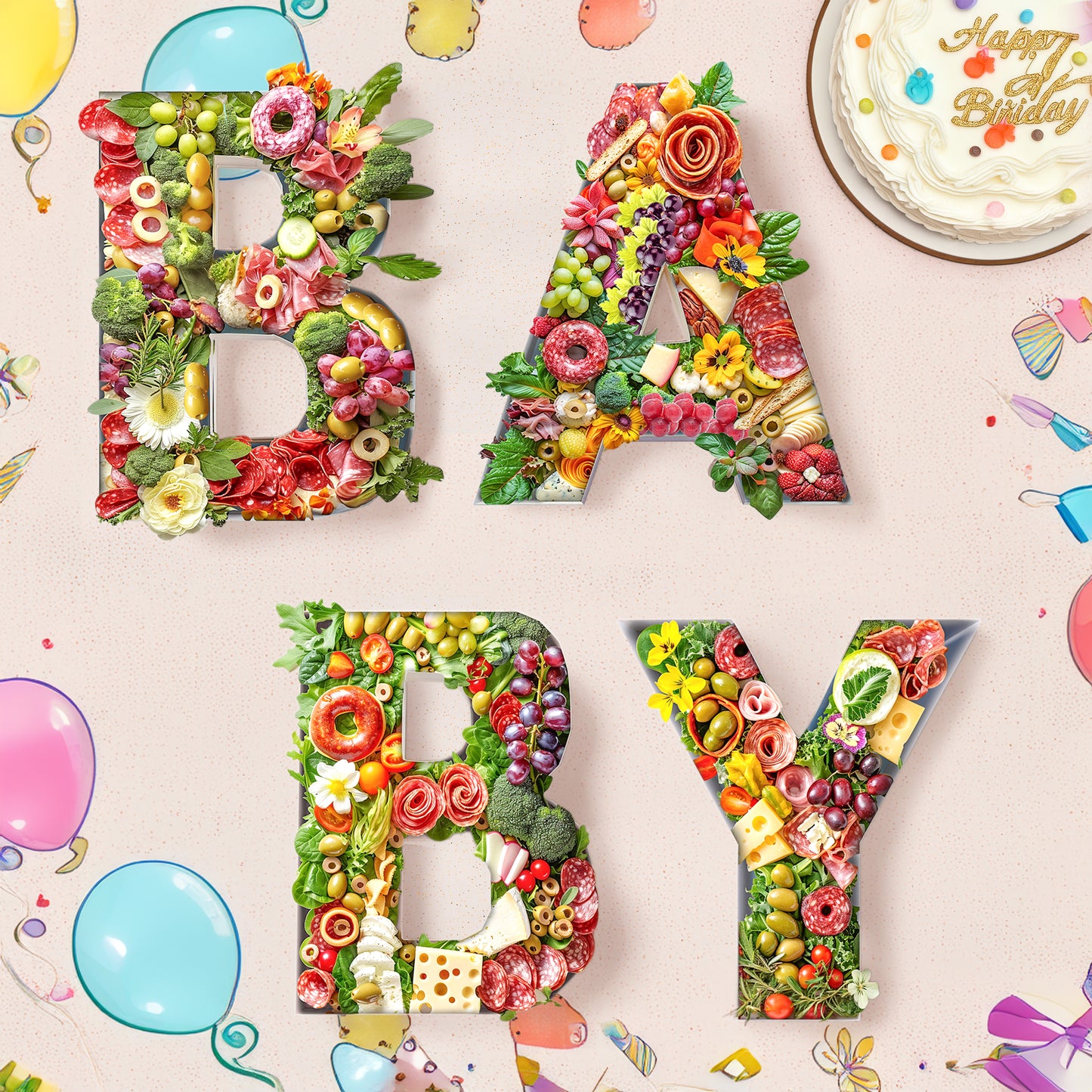 Pop Fizz Designs | Baby Birthday Charcuterie Fillable Letters |