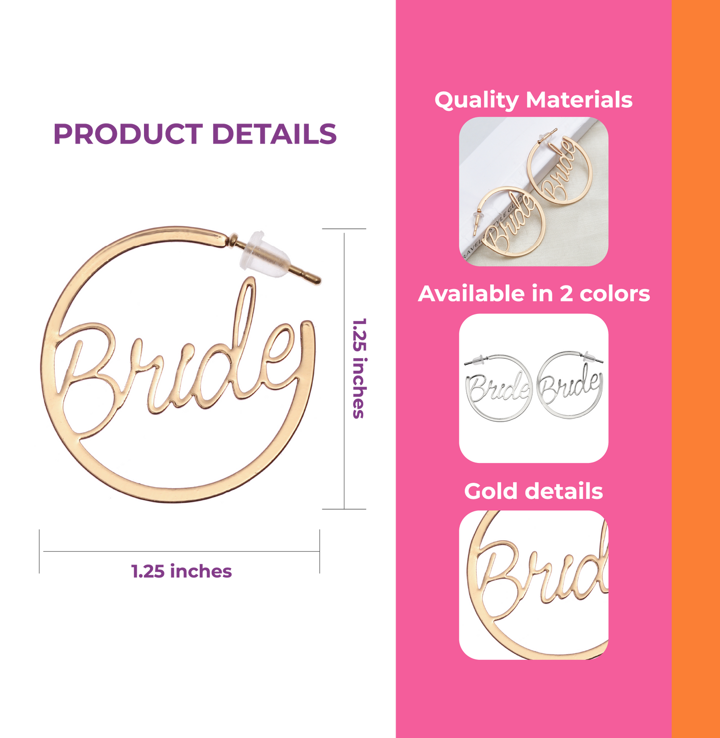 Bride Earrings Gold Hoops | Bachelorette Party Accessories | Fun Bride Hoop Earrings I Bride Bachelorette Accessories