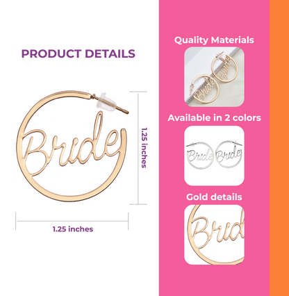 Bride Earrings Gold Hoops | Bachelorette Party Accessories | Fun Bride Hoop Earrings I Bride Bachelorette Accessories