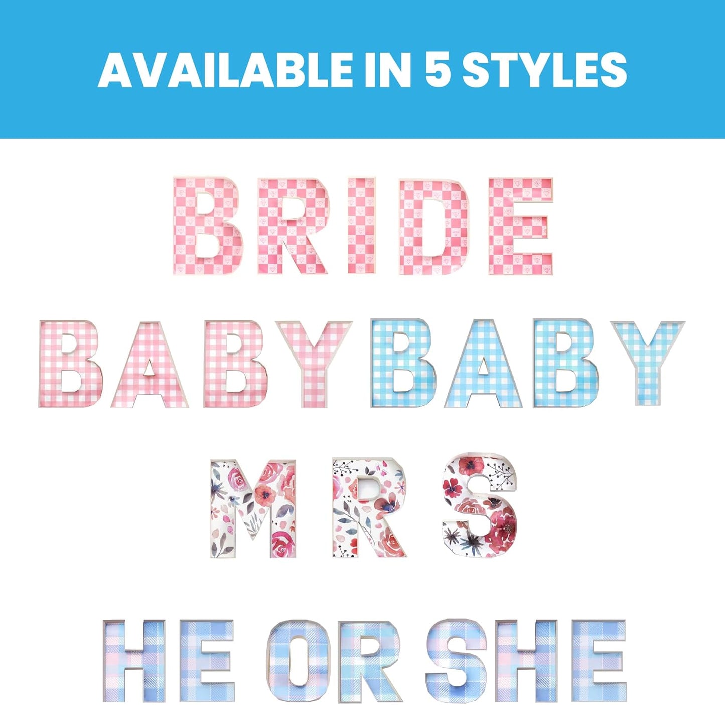 Pop Fizz Designs | Gender Reveal Charcuterie Fillable Letters | He or She