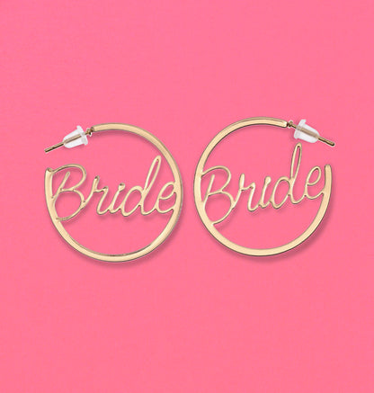 Bride Earrings Gold Hoops | Bachelorette Party Accessories | Fun Bride Hoop Earrings I Bride Bachelorette Accessories