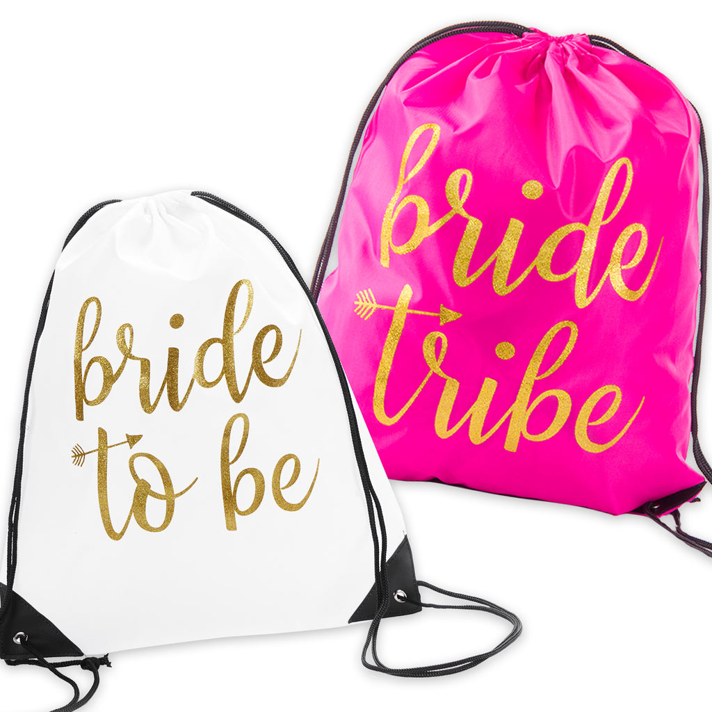Bride & Bride Tribe Drawstring Bags (12, Pink)