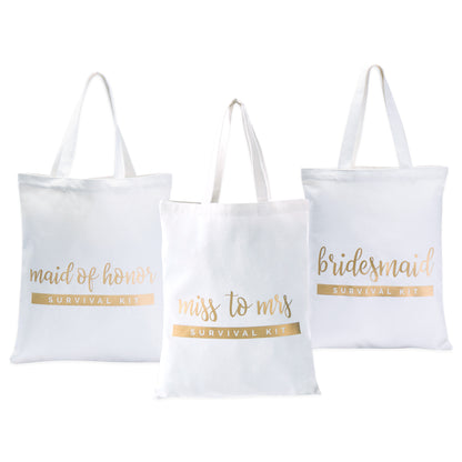 Bridesmaid Tote Bags - White and Gold