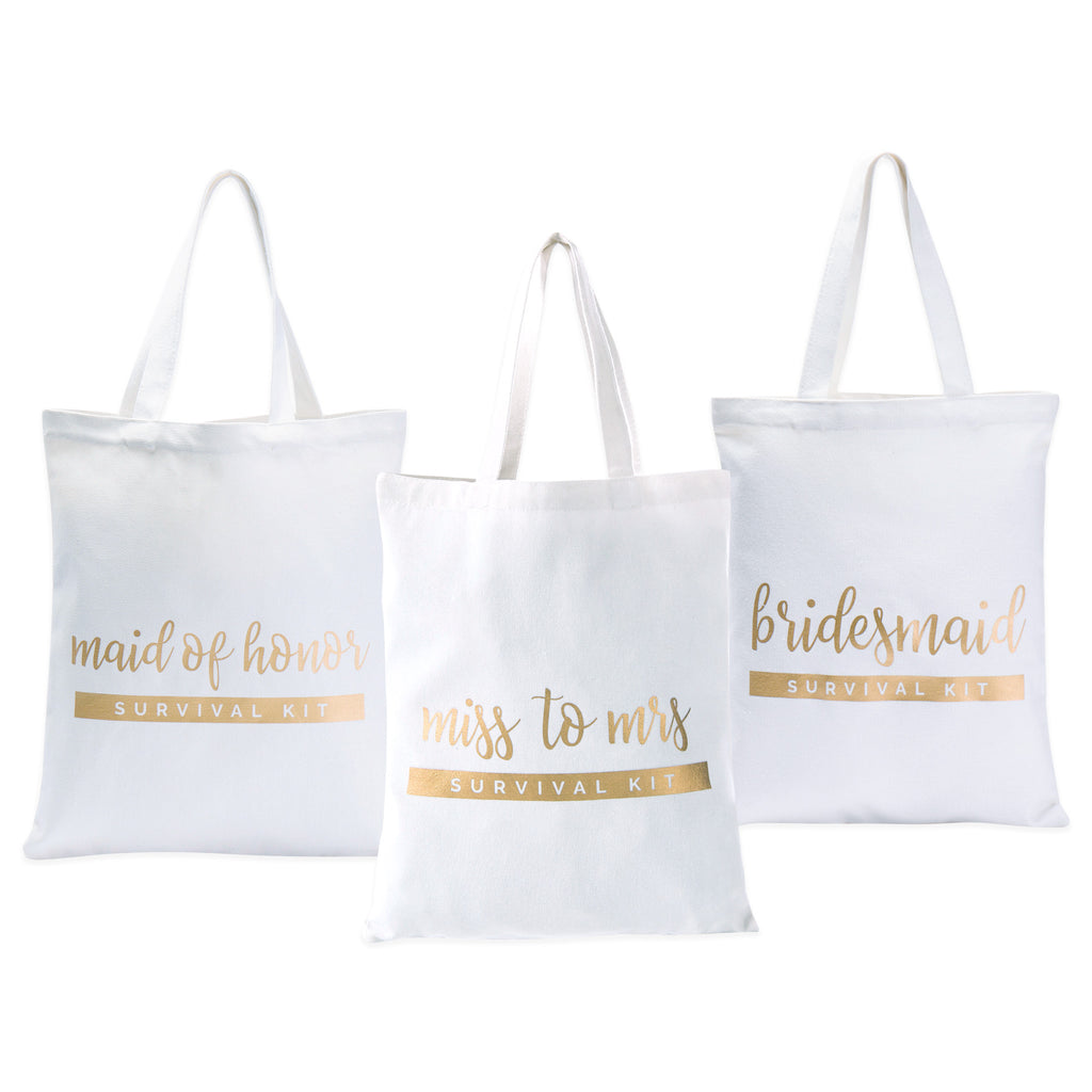 Bridesmaid Tote Bags - White and Gold
