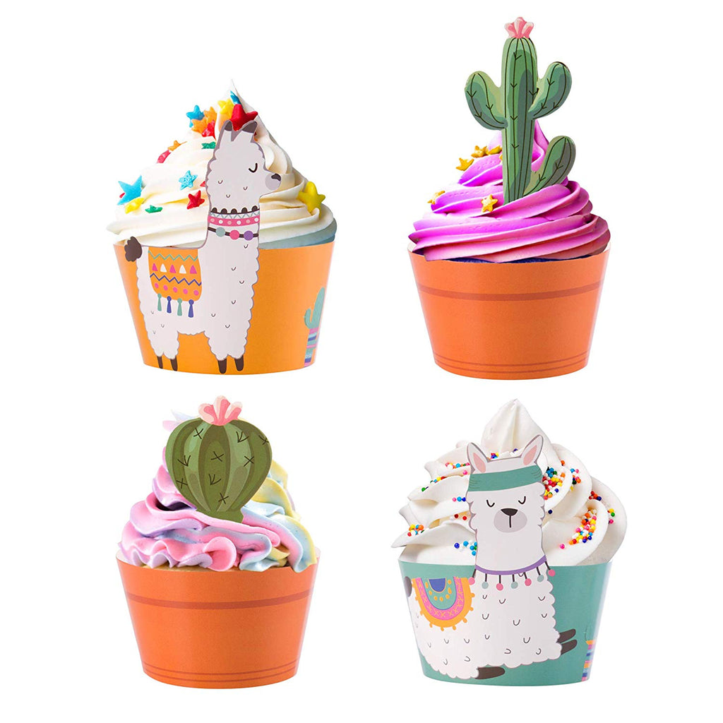 Llama Cupcake Wrappers and Cactus Cupcake Toppers (set of 24)