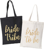 Bride Tribe Bags- Black Bridesmaid Canvas Totes and White Bride Bag