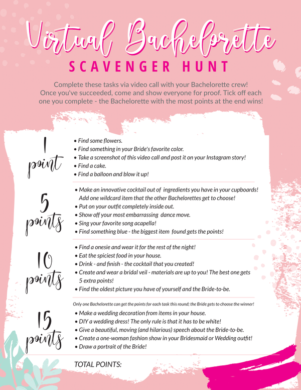 Virtual Bachelorette Scavenger Hunt Free Printable – Pop Fizz Designs